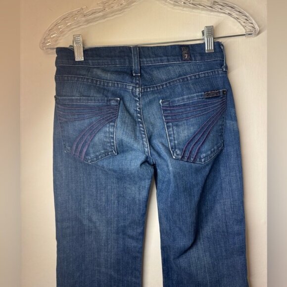 Vintage Y2K 7 For All Mankind Dojo Bootcut Embroidered Pockets Blue Jeans 24 - Picture 2 of 15